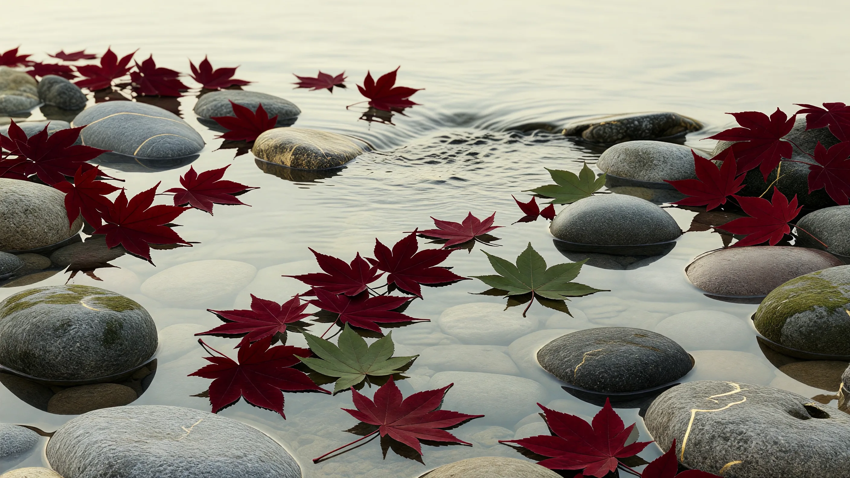 Autumn Maple Leaves on River