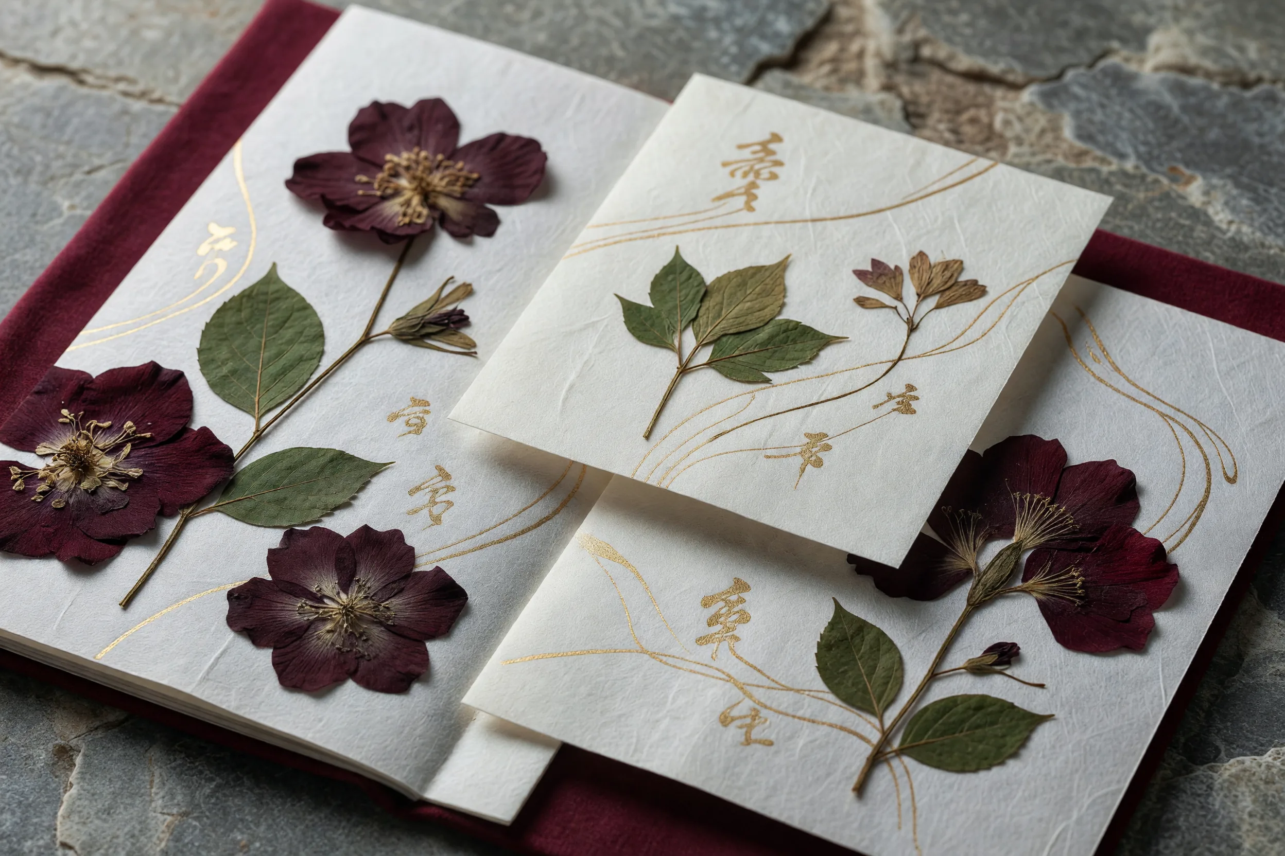 和紙のジャーナルと押し花
