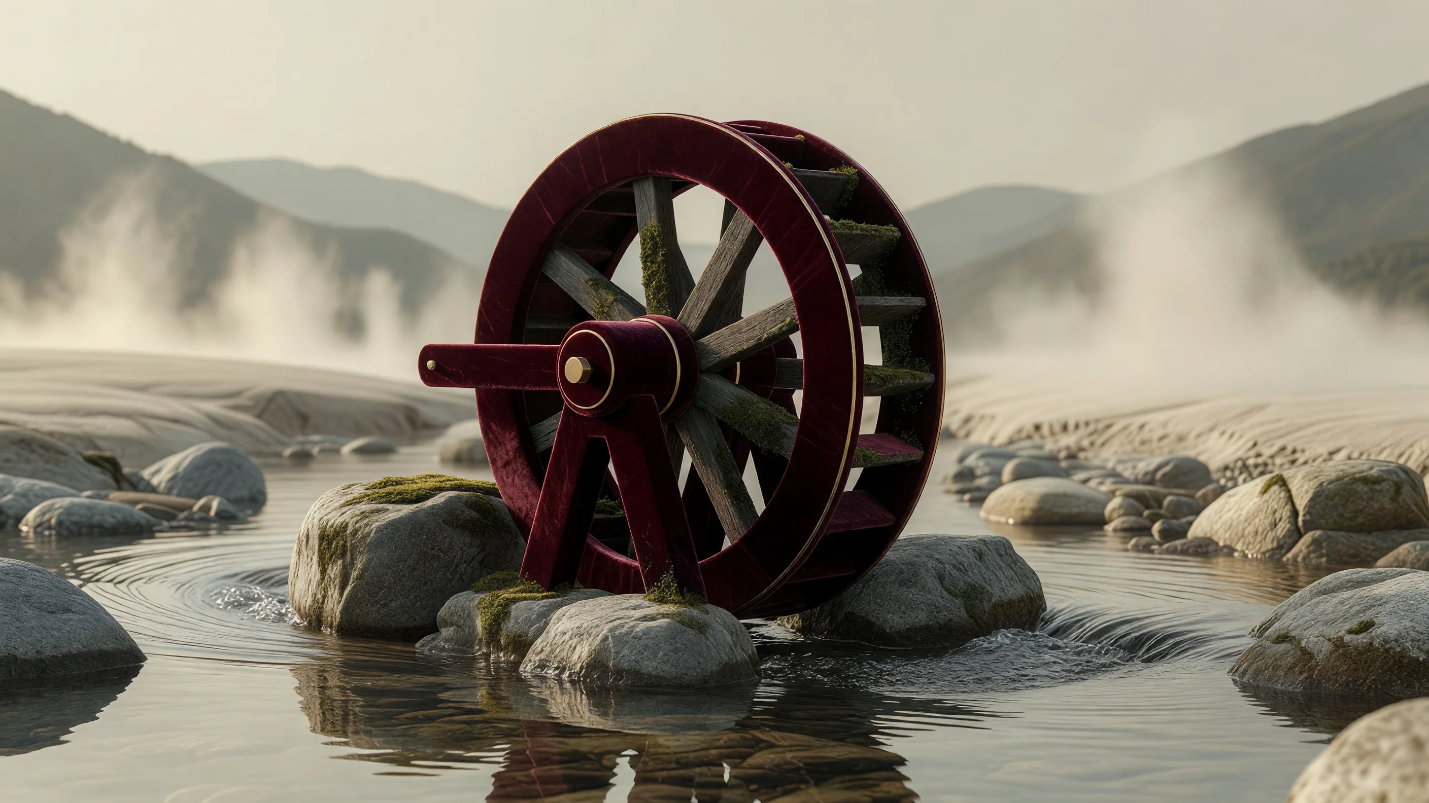 Traditional Water Wheel by Stream