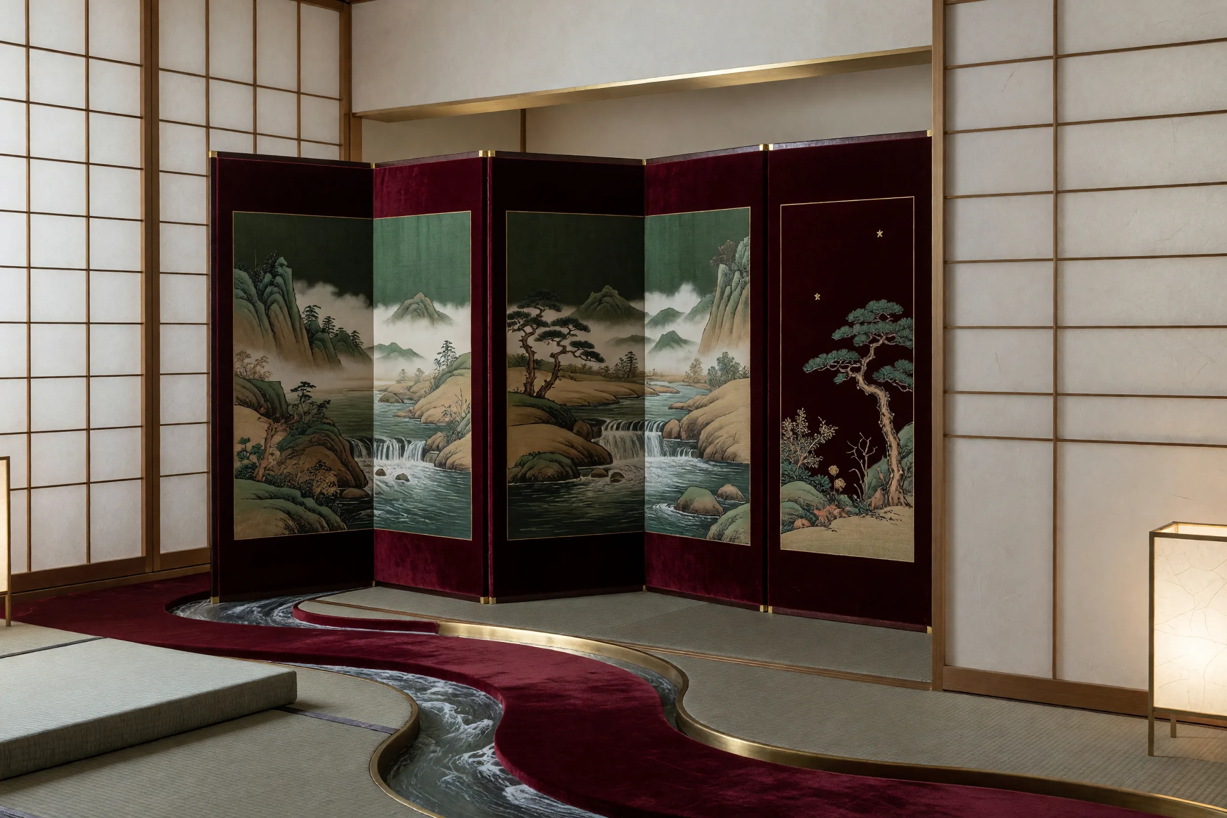 Folding Screen River Painting